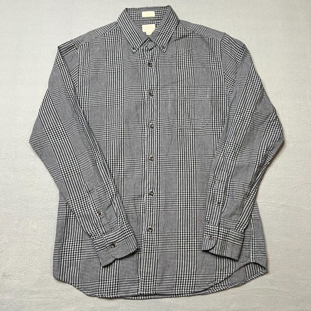 J. Crew Shirt Mens M Black Gray Houndstooth Check Long Sleeve Slim Fit Button-Up